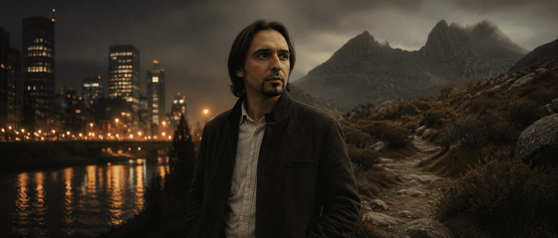 DeINCEPTION documentary hero image: modern city and wilderness path